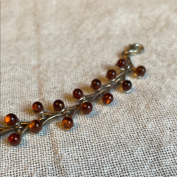 Vintage Old Pawn .925 Sterling Silver and Baltic Amber Organic Floral Bracelet - Picture 4 of 10